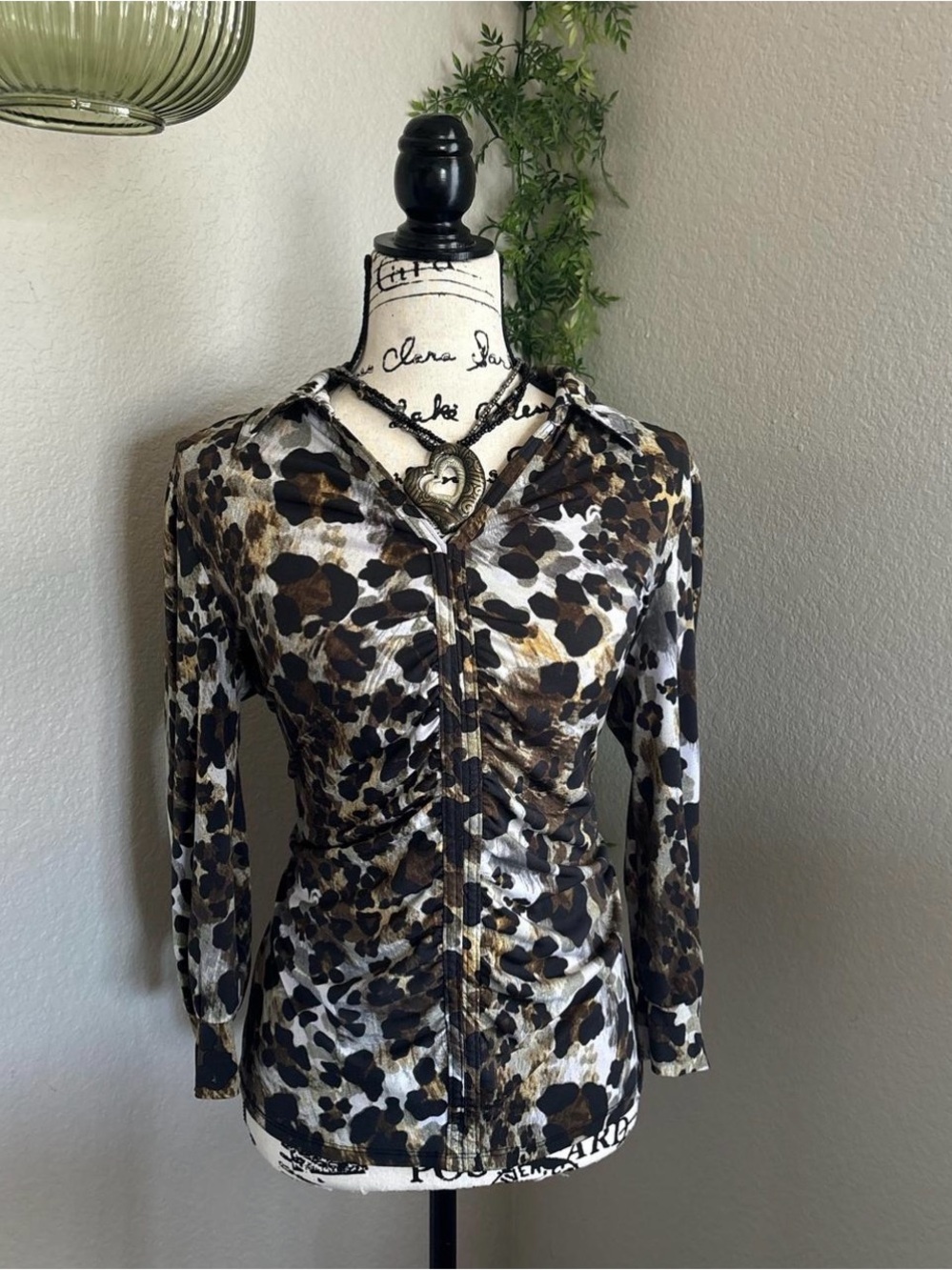 Cocomo Brown & Black Animal Print Ruched Button-Down Shirt